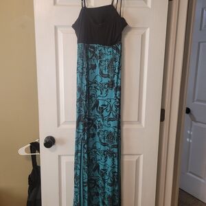 Elegant Black and Blue Floral Maxi Dress